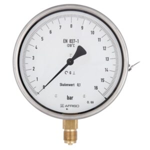 Manometru de precizie cu tub Bourdon AFRISO – RF160F -1>0bar G1>2B rad Kl.0.6 D401