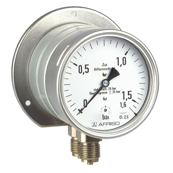 Manometru standard cu arc cu diafragmă AFRISO – MF100Dif 0>1.6bar G1>2B rad Kl.2.5 D401