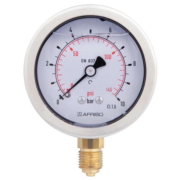 Manometru glicerina cu tub Bourdon AFRISO – RF63Gly 0>1bar G1>4B rad Kl.1.6 D701 | 85110701